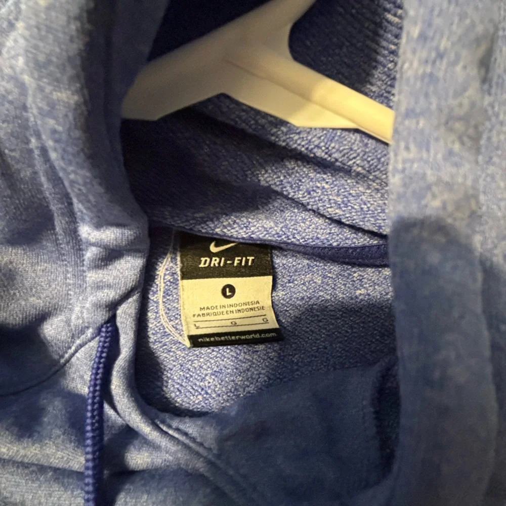NIKE DRI-FIT Women's L Hoodie‎ Sweatshirt Blue Scuba Neck Thumbholes pockets